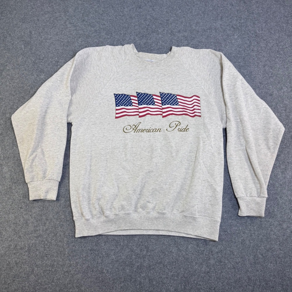 Vintage 80s Santee by Pluma American Pride Flag Sweatshirt Gray Mens L Made USA